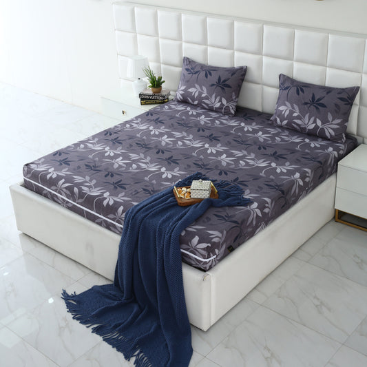 Zipper Mattress Cover Printed-Grey Leaf Protectors Apricot