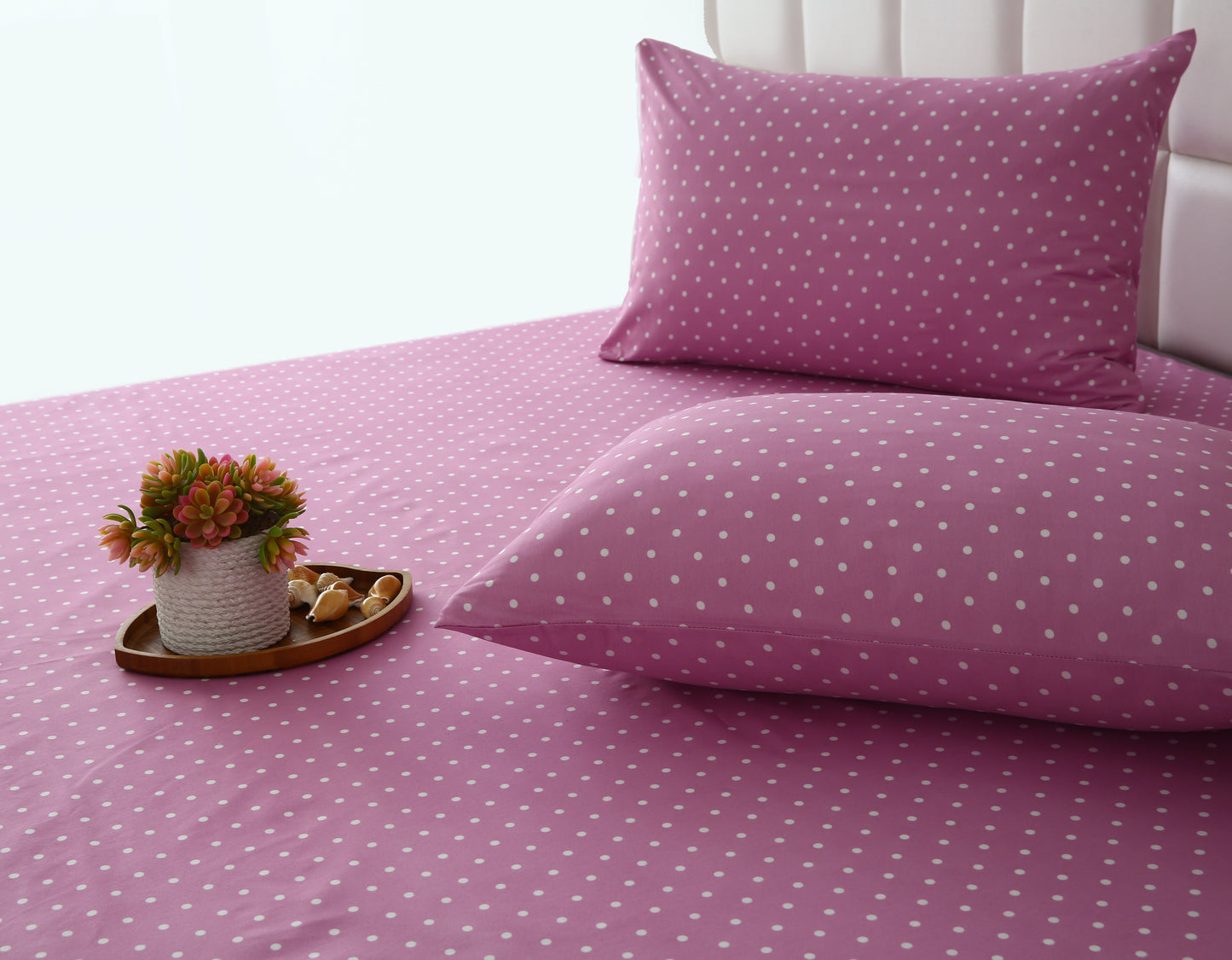 2Pcs Single Bed Sheet- Lilac Polka