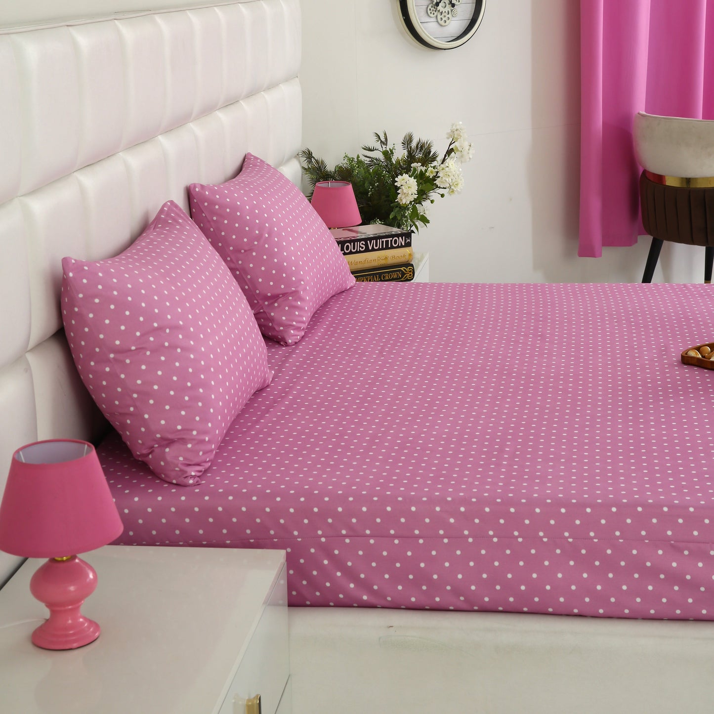 2Pcs Single Bed Sheet- Lilac Polka