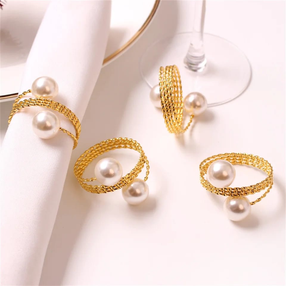 Gold Color Napkin Holder Rings-Spring Pearls Apricot