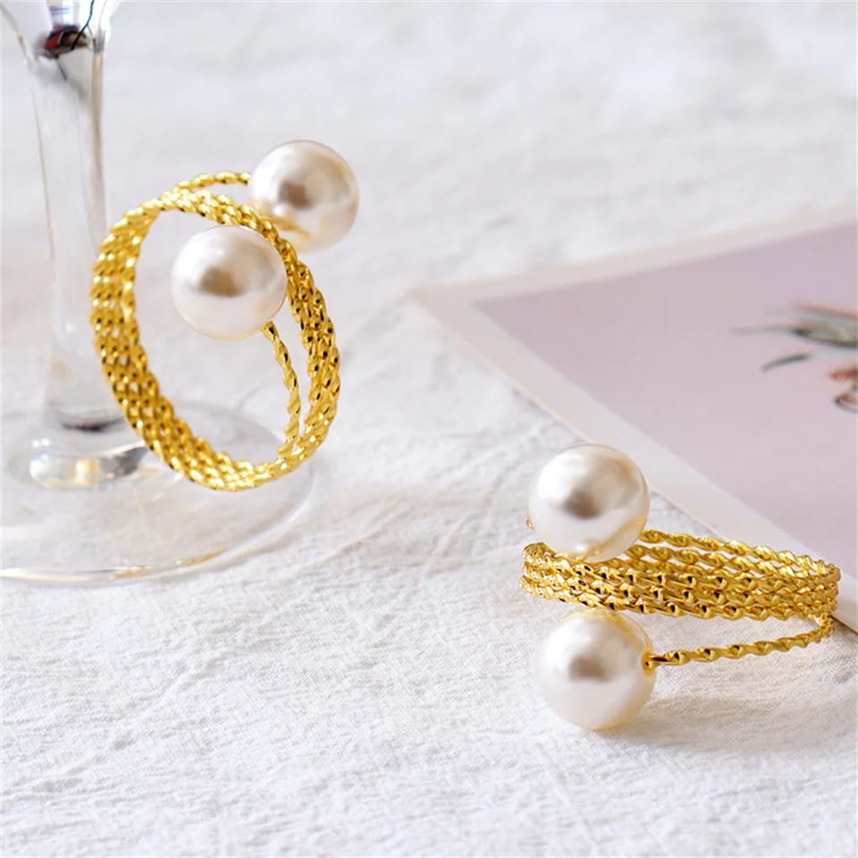 Gold Color Napkin Holder Rings-Spring Pearls Kitchen Apricot   