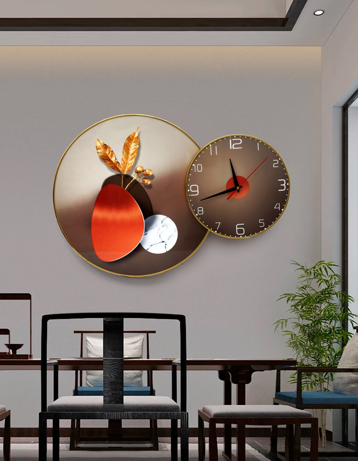 Golden Leaf Frame with Clock Clock Apricot   