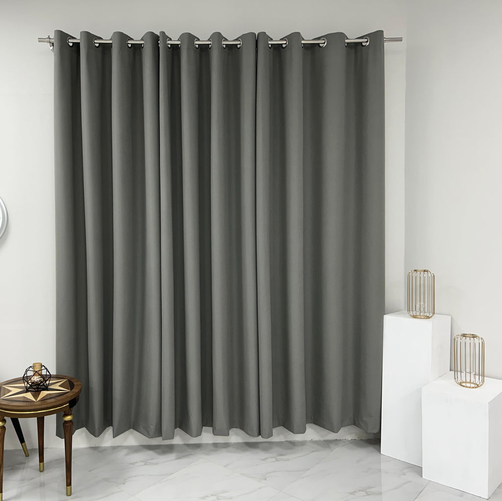 Plain Dyed Laminated Curtain-Grey