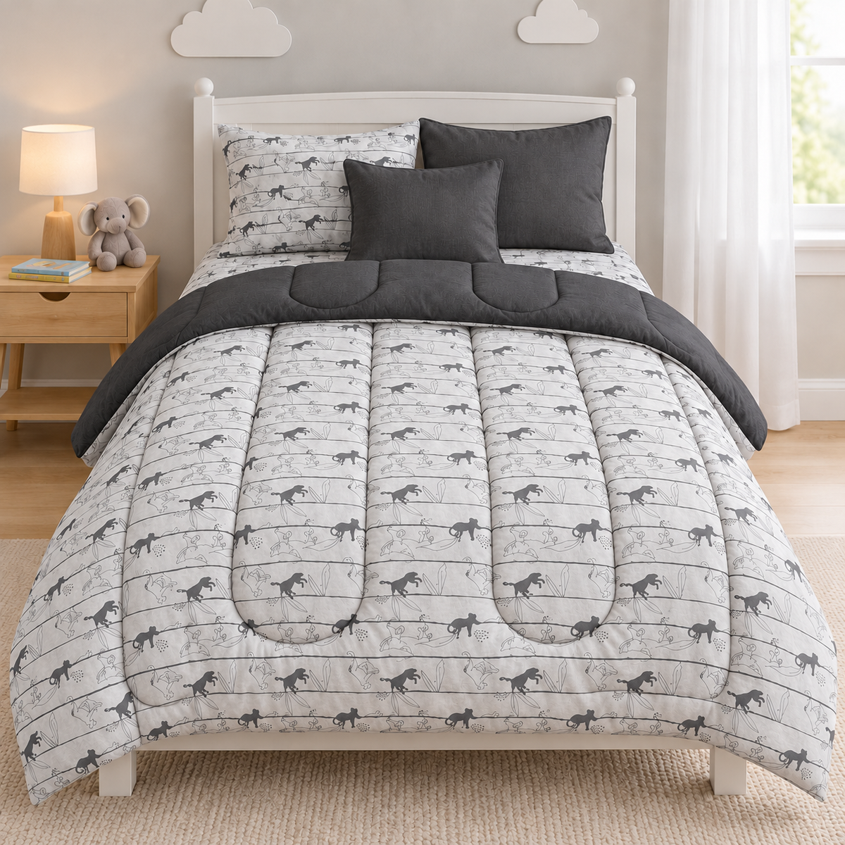 5 PCs Single Razai Set- Animals Comforters Apricot