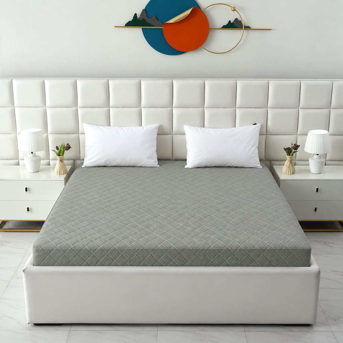 Quilted Waterproof Mattress Protector- Grey Texture Protectors Apricot