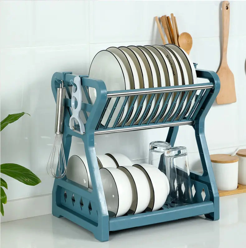 2-Tier-Dish Drying Rack & Utensil Holder(15254) Dish Rack Apricot