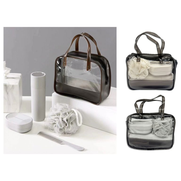 4Pcs Acrylic Travel Personal Tools With Bag-SA2408-293 Cosmetic Organizer Apricot