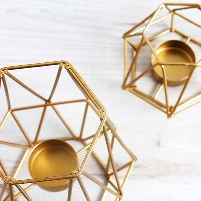 Hexagon Shaped Metal Candle Stand-(14306)Golden(SA2405-17) Tissue Box Apricot   