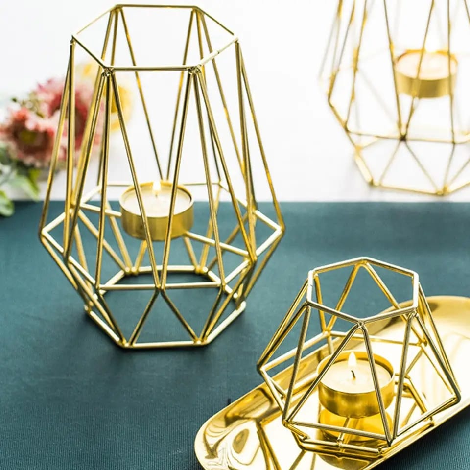 Hexagon Shaped Metal Candle Stand-(14306)Golden(SA2405-17) Tissue Box Apricot   