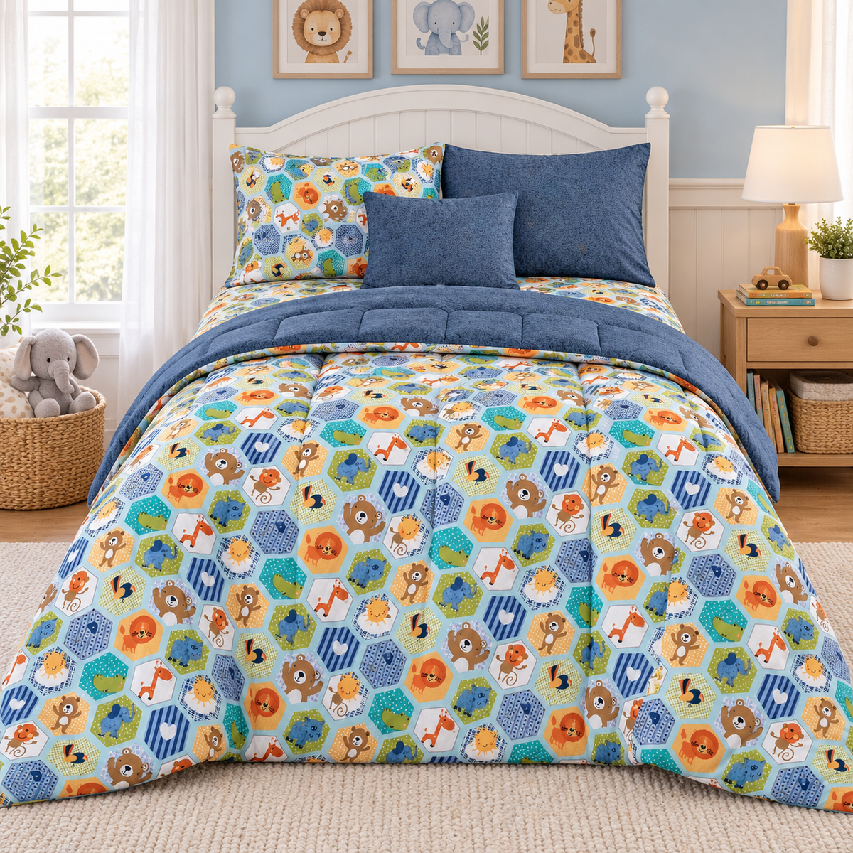 5 PCs Single Razai Set- Lion Comforters Apricot