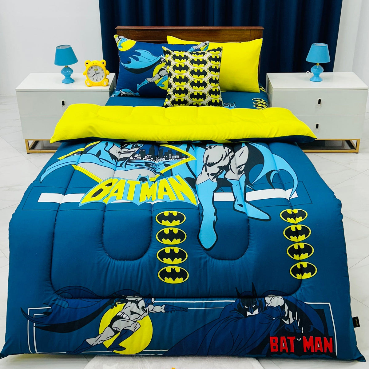 5 PCs Digital Single Razai Set- Batman Comforters Apricot