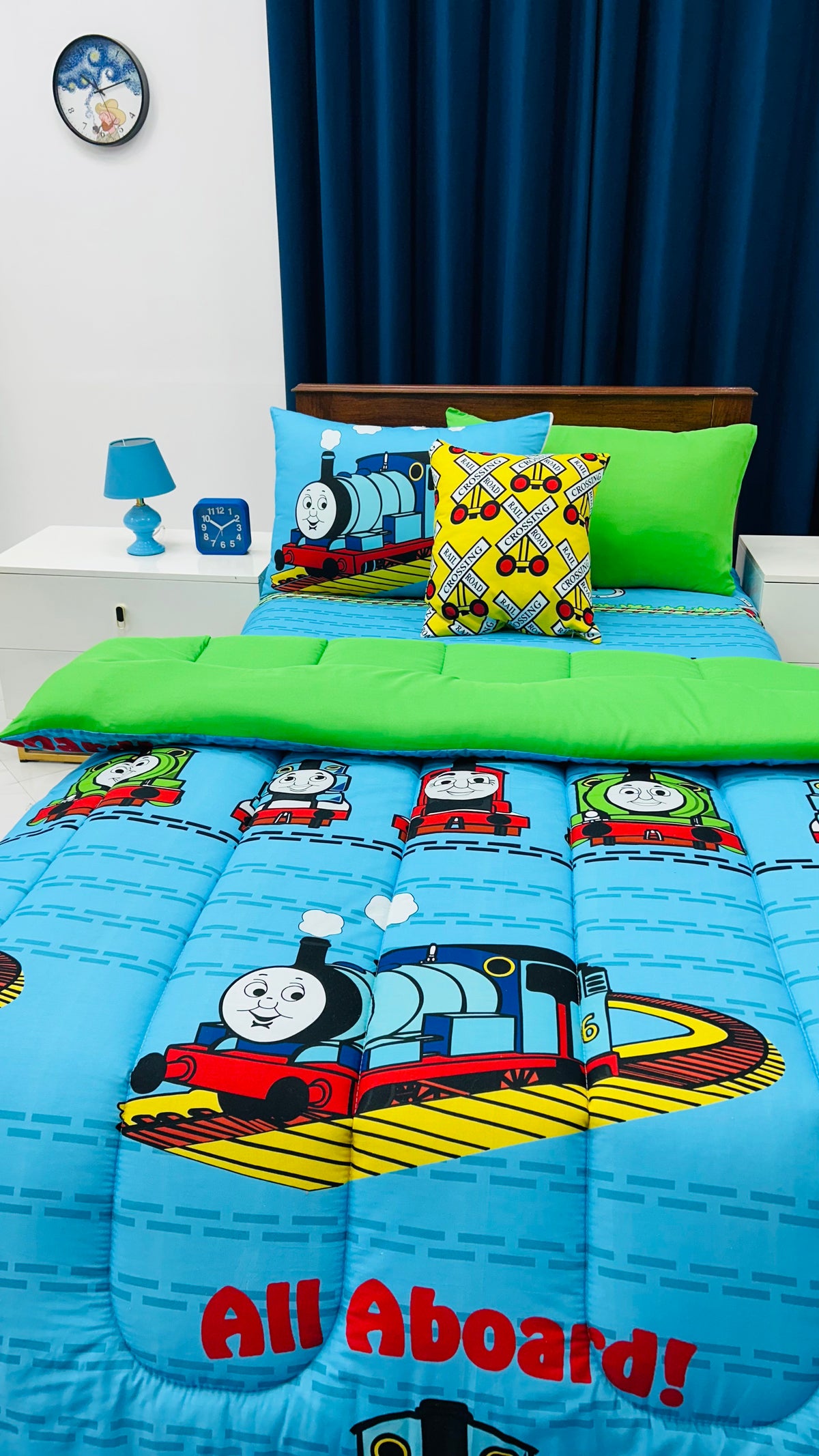 5 PCs Digital Single Razai Set- Chook Chook Train Comforters Apricot