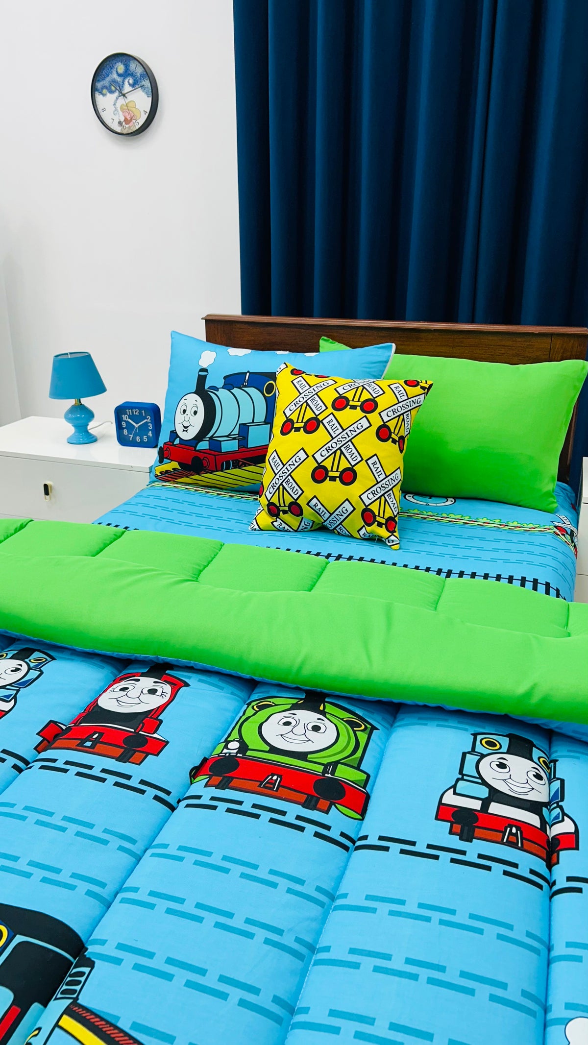 5 PCs Digital Single Razai Set- Chook Chook Train Comforters Apricot