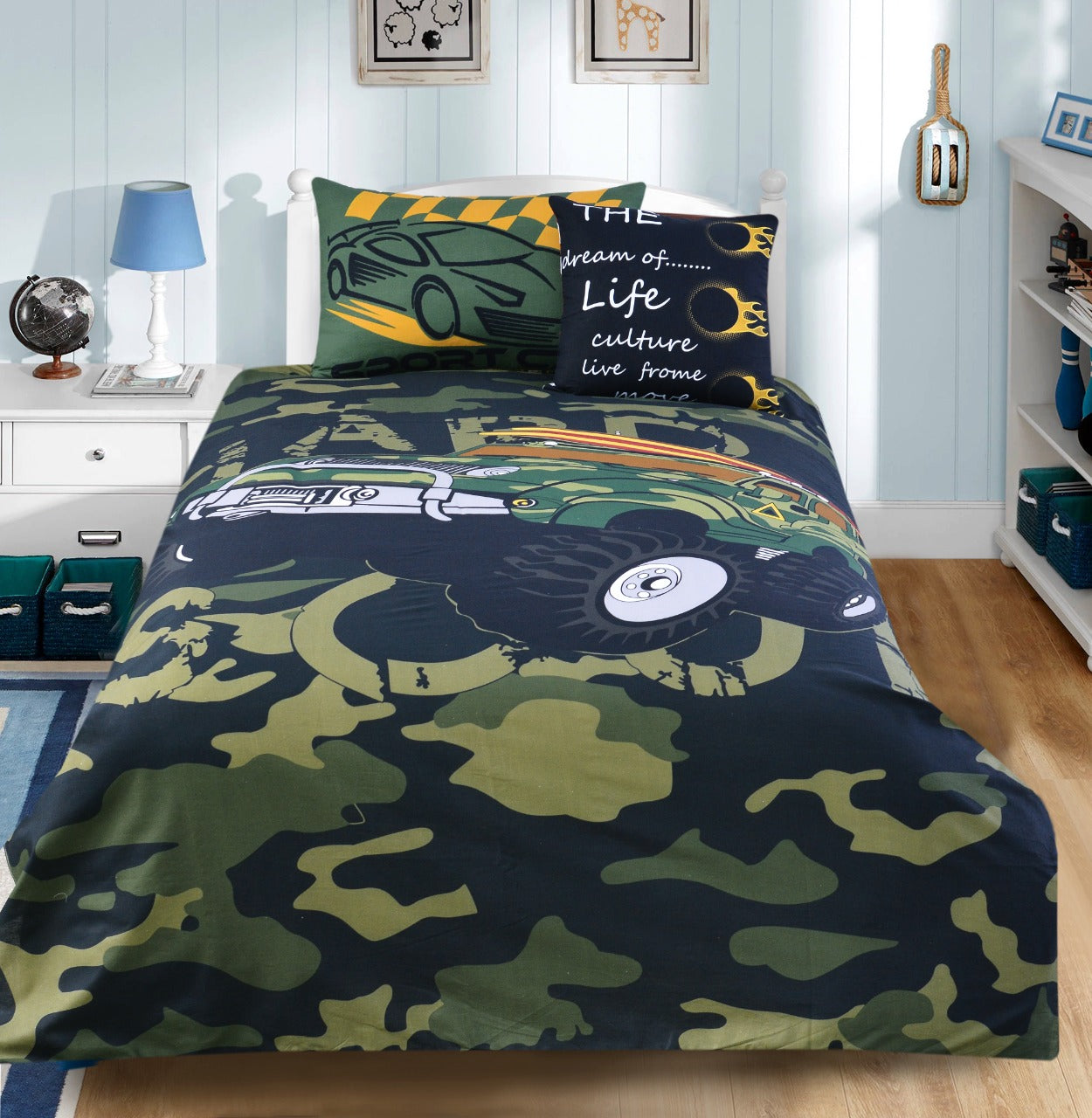 2Pcs Digital Printed Single Bed Sheet- Jeep single bed sheet Apricot