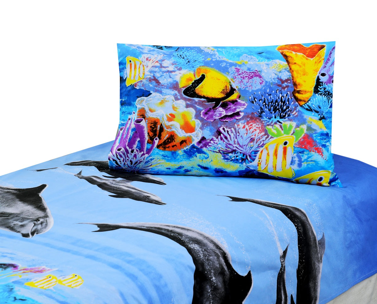 Junior Single Bed Sheet -(4094) Dolphin single bed sheet Apricot   