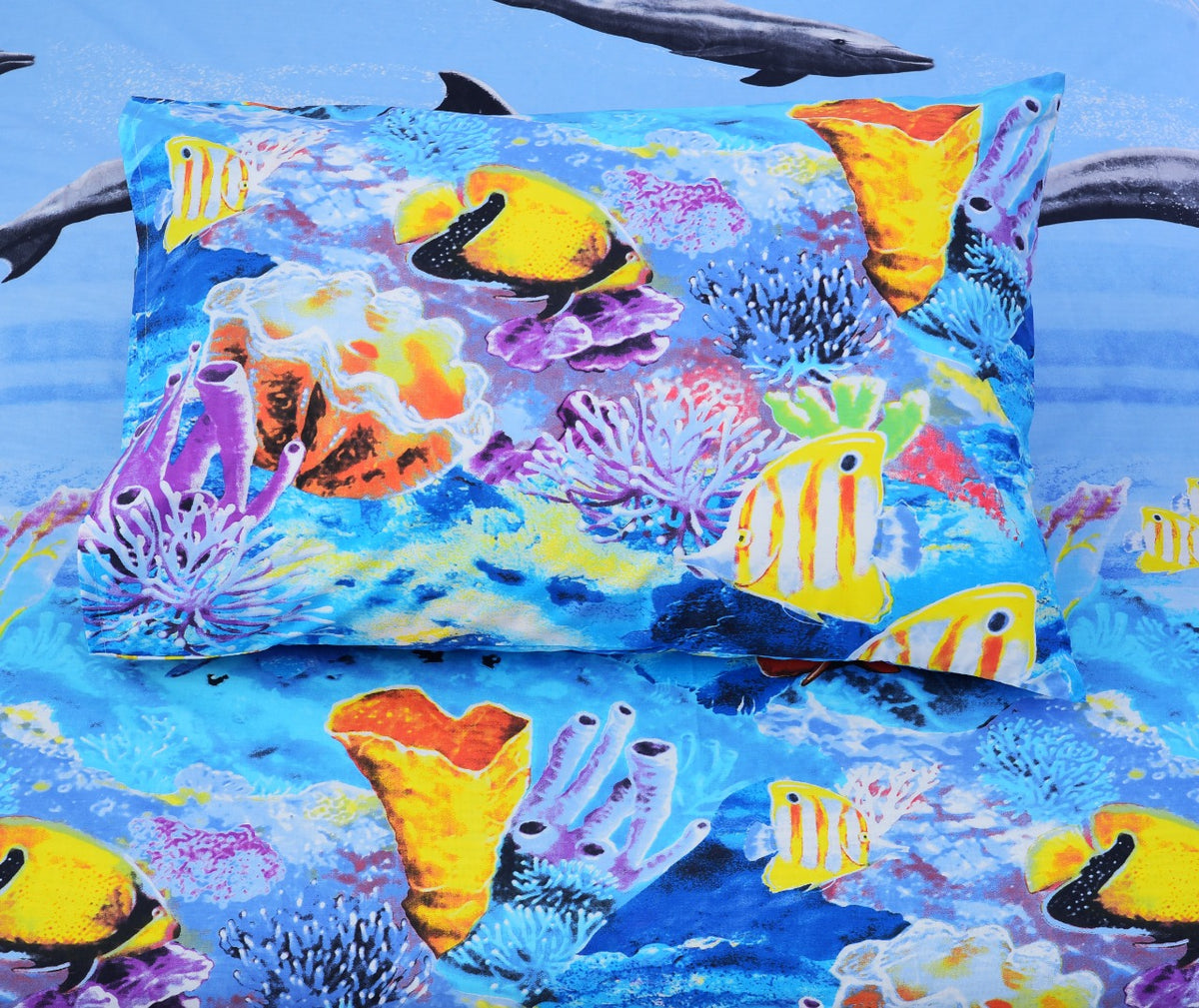 Junior Single Bed Sheet -(4094) Dolphin single bed sheet Apricot   
