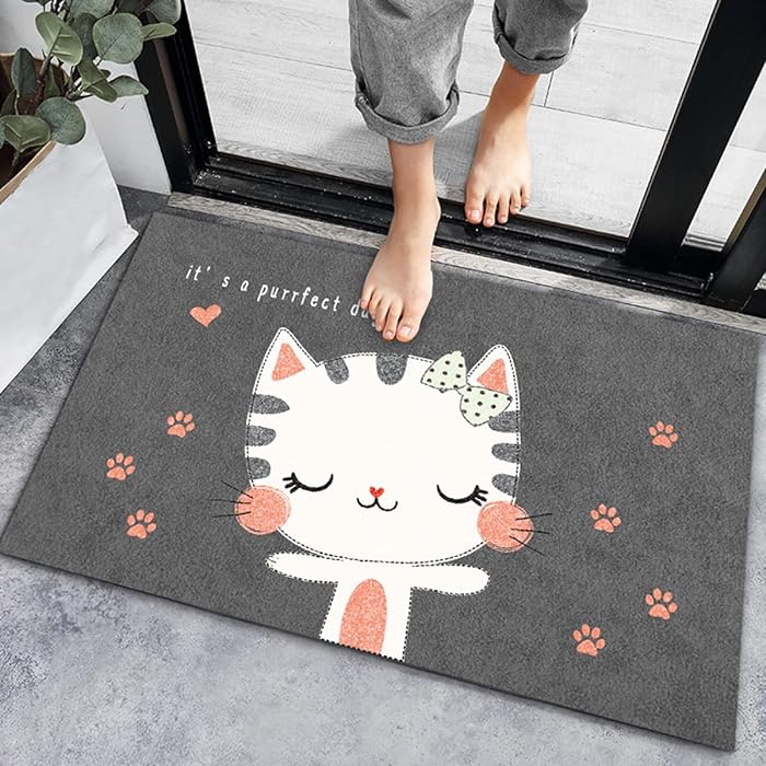 Kids Anti-Slip Door Mat (314)5408-Snow Cat Door Mats Apricot   