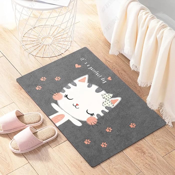 Kids Anti-Slip Door Mat (314)5408-Snow Cat Door Mats Apricot   