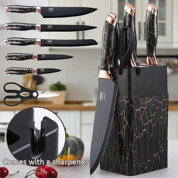 7 PCs Premium Knife Set With Stand-(5305) Black Texture