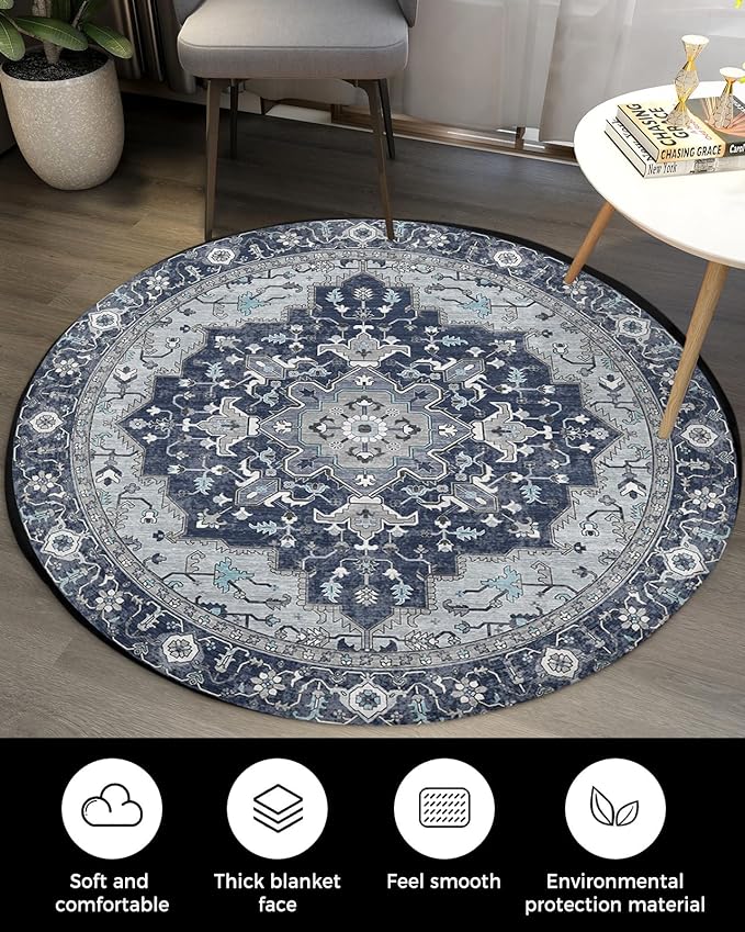 Living Room Rug 100 CM Round-Navy Blue Boho(316)  Apricot   