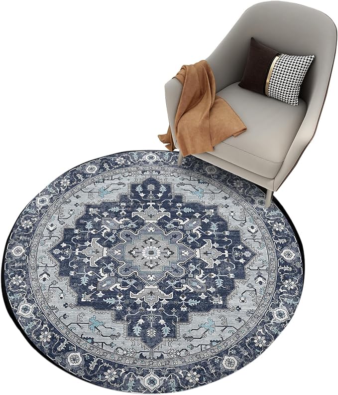 Living Room Rug 100 CM Round-Navy Blue Boho(316)  Apricot   