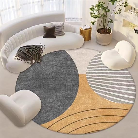 Living Room Rug 120 CM Round-5421Yellow Geometric(317)  Apricot   