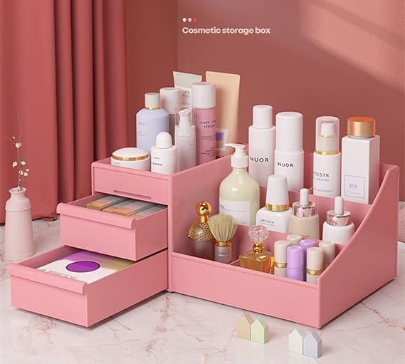 Makeup Organizer with Drawers- Pink(5012) Cosmetic Organizer Apricot   