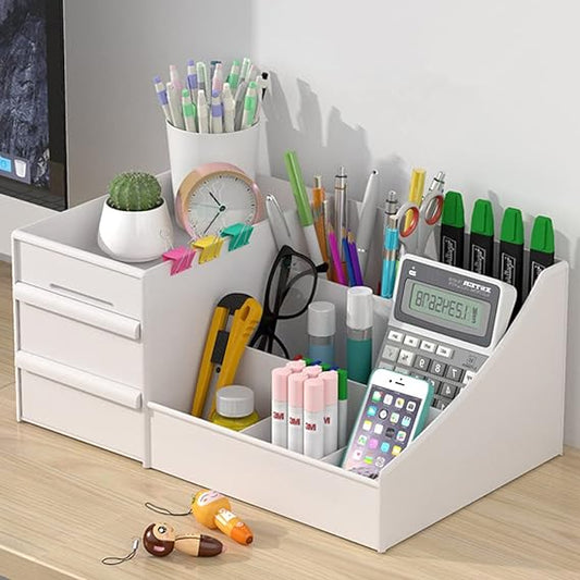 Makeup Organizer with Drawers- White Cosmetic Organizer Apricot   