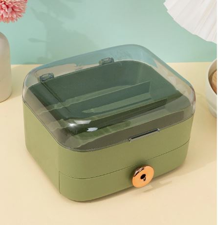 Makeup and Eye Shadow Box with Lid-(5344)Green Cosmetic Organizer Apricot   