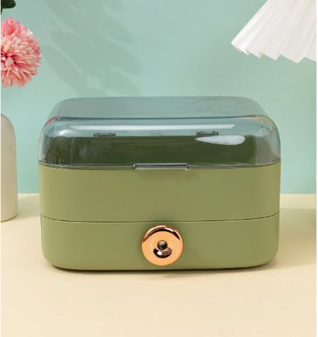 Makeup and Eye Shadow Box with Lid-(5344)Green Cosmetic Organizer Apricot   