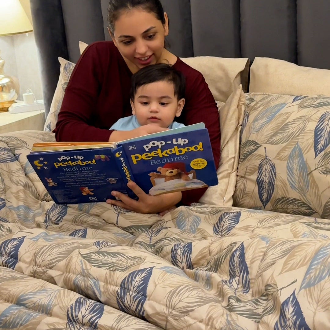 8 PCs Winter Razai Set-Garden Bench Comforters Apricot