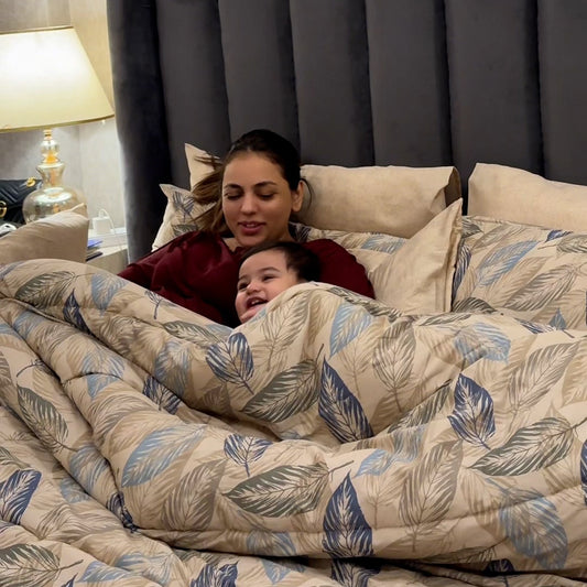 8 PCs Winter Razai Set-Garden Bench Comforters Apricot