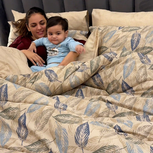 8 PCs Winter Razai Set-Garden Bench Comforters Apricot