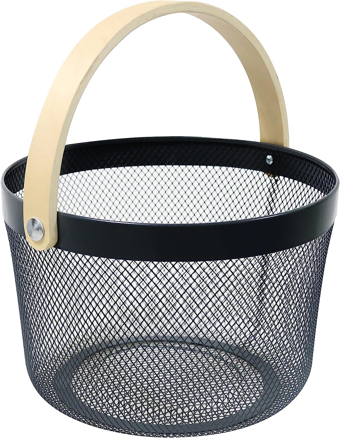 Mesh Steel Basket with Wooden Handle-Round Black Apricot