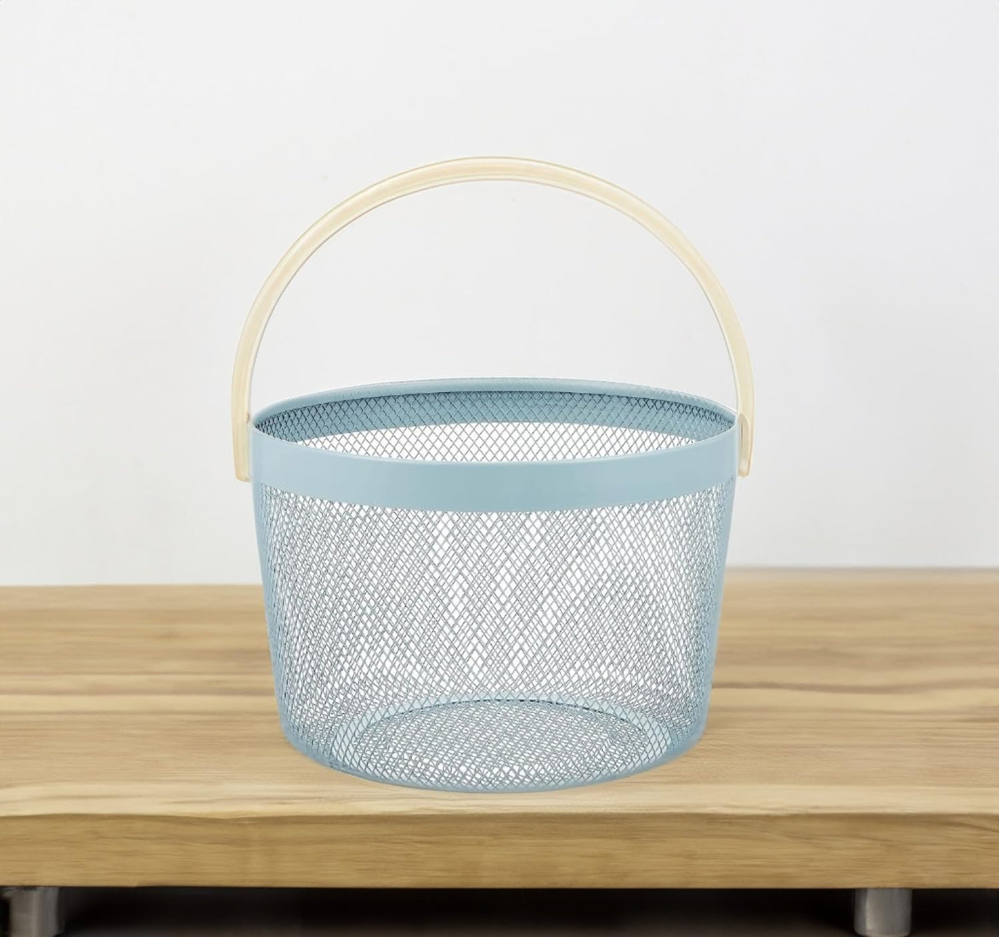 Mesh Steel Basket with Wooden Handle-Round Green Fruit Baskets Apricot   