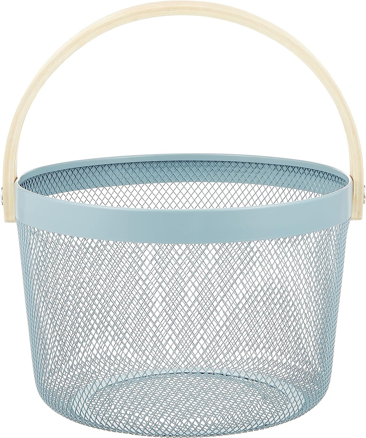 Mesh Steel Basket with Wooden Handle-Round Green Fruit Baskets Apricot   