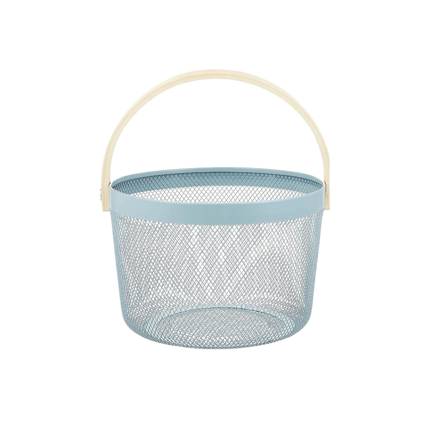 Mesh Steel Basket with Wooden Handle-Round Green Fruit Baskets Apricot   