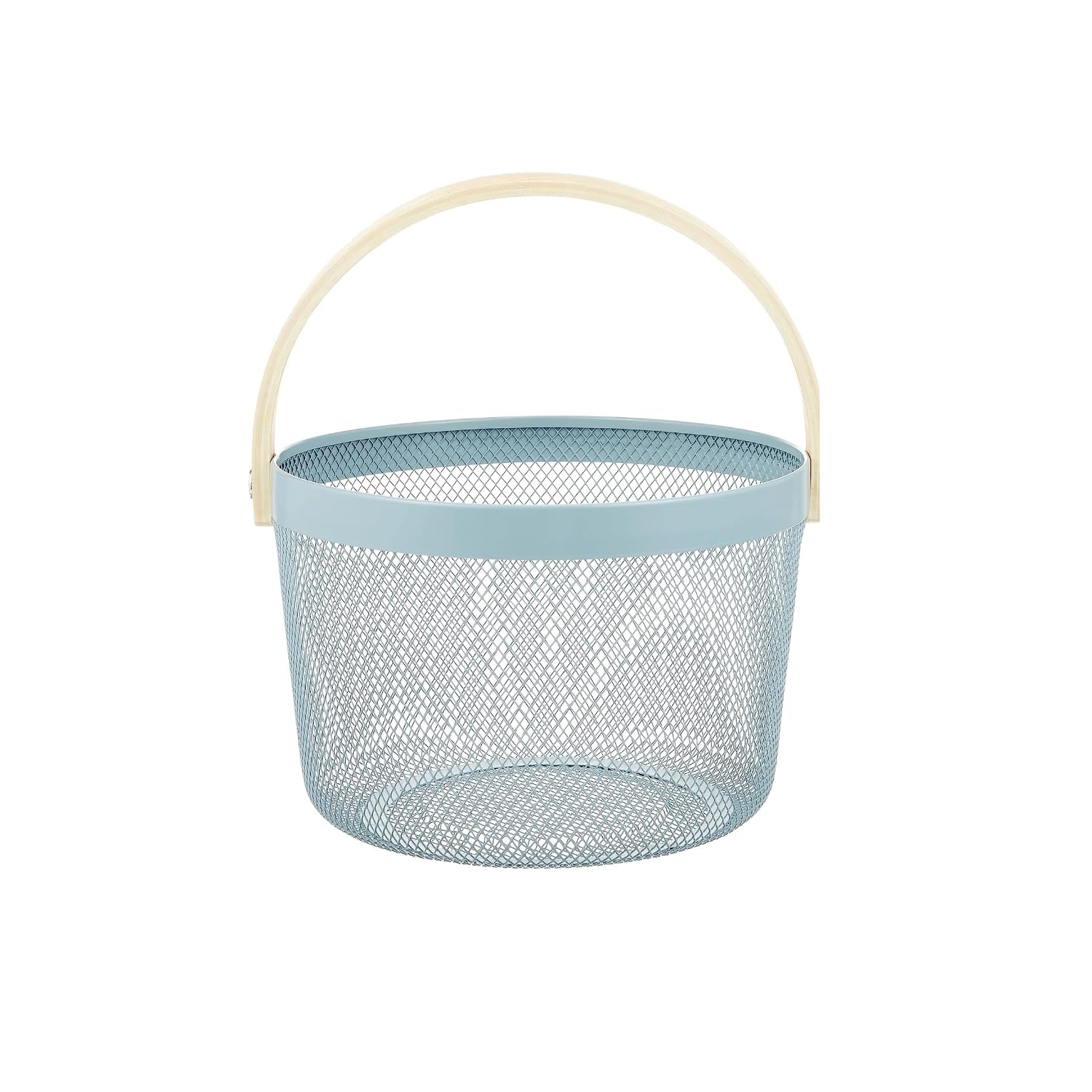 Mesh Steel Basket with Wooden Handle-Round Green Fruit Baskets Apricot   