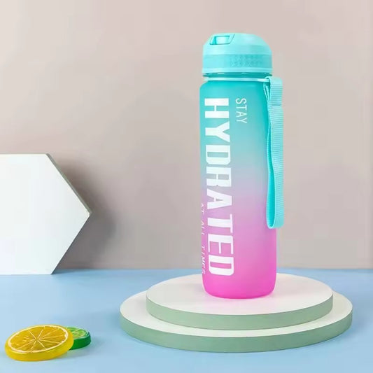 Motivational Water Bottle with Time Marker BPA 5604 Free-Aqua  Apricot   