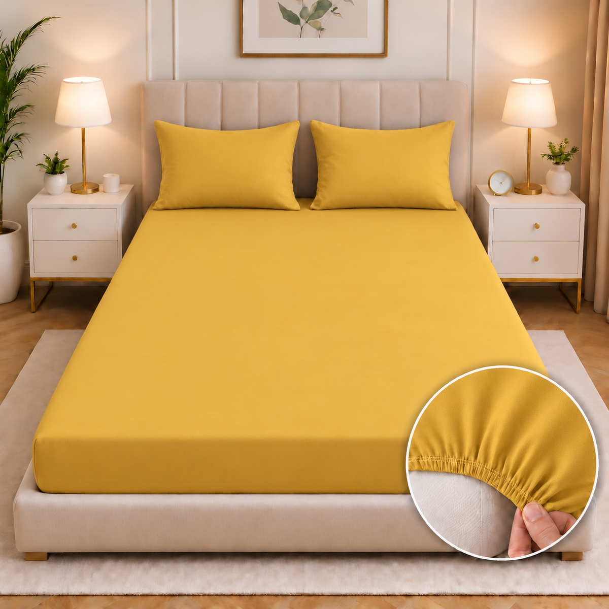 Fitted Bed Sheet-Dyed Mustard Fitted Sheets Apricot