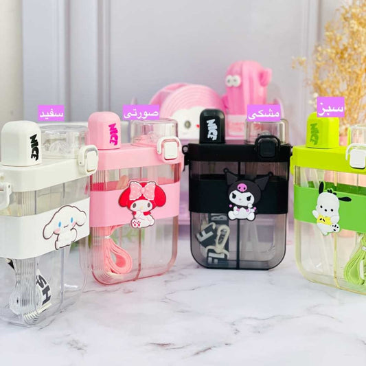 2 in 1 Cute Cartoon Dual Compartment Water Bottle with Straw (SA2510-148) Apricot