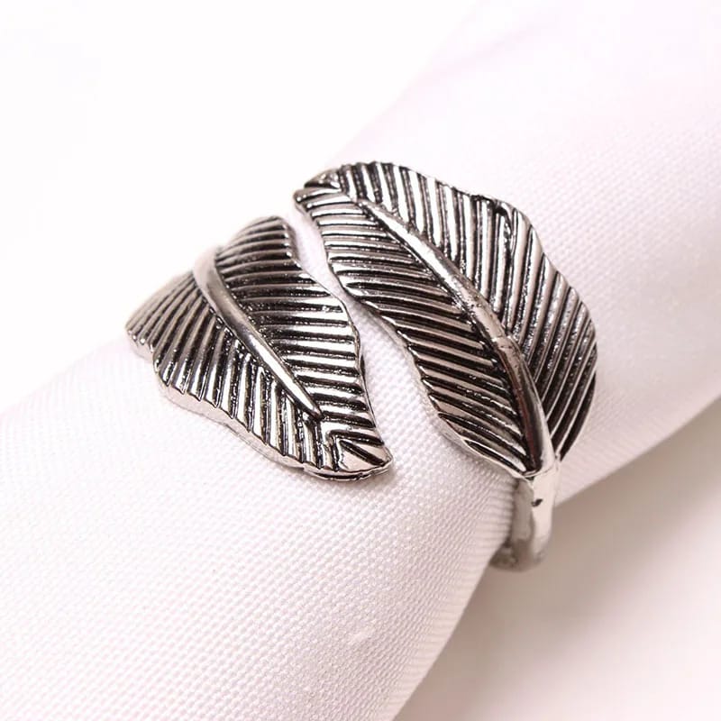 Napkin Holder Rings-Creative Leaf Silver Apricot