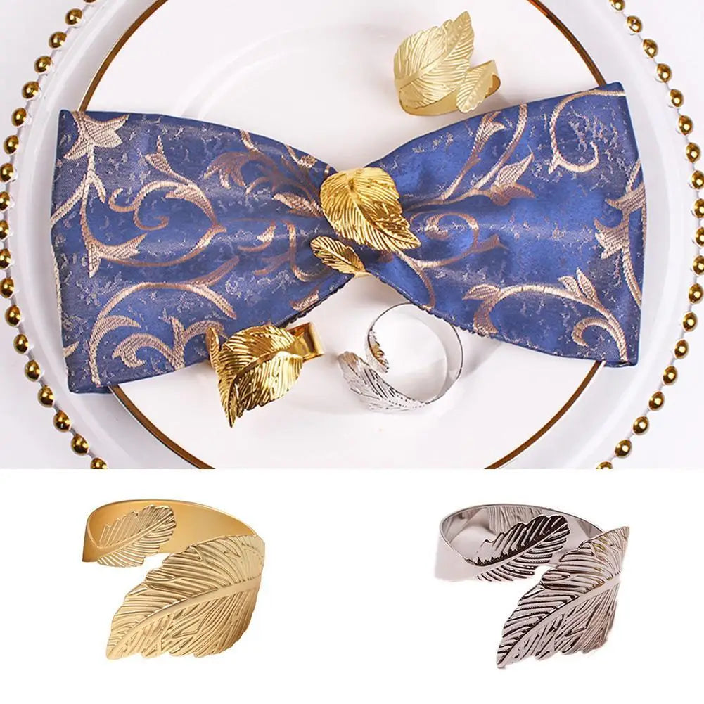 Napkin Holder Rings-Feather(Golden) Kitchen Apricot   