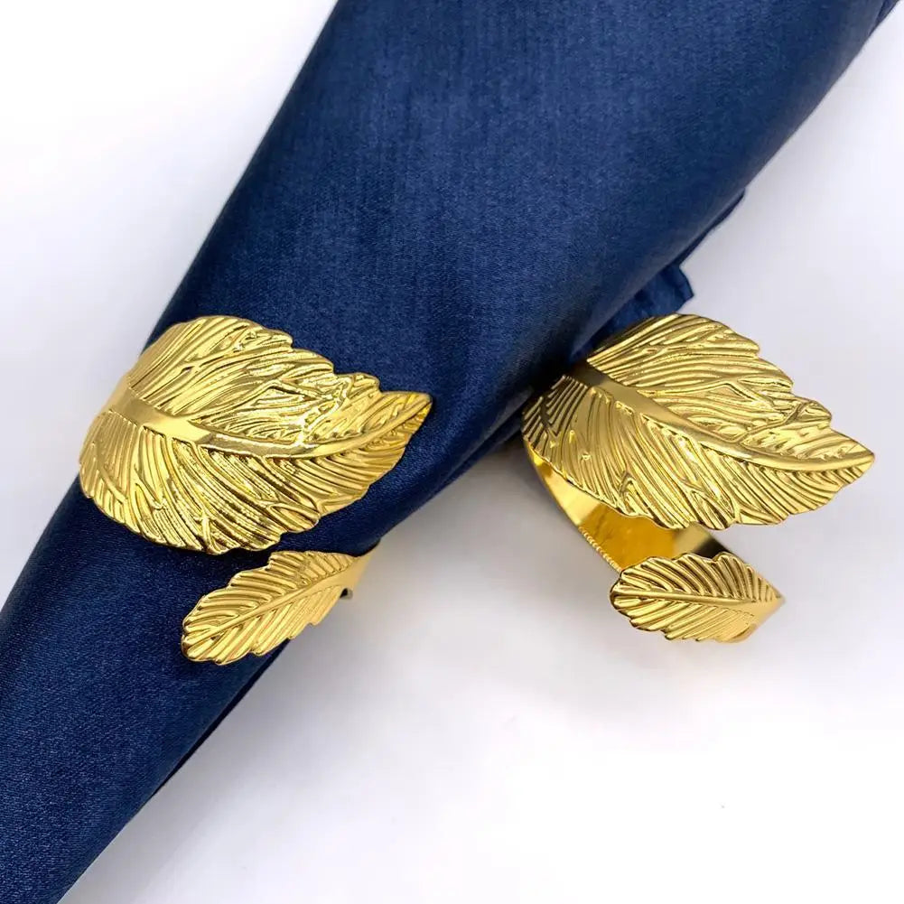 Napkin Holder Rings-Feather(Golden) Kitchen Apricot   