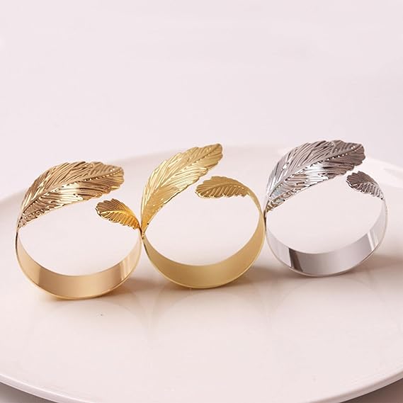 Napkin Holder Rings-Feather(Golden) Kitchen Apricot   