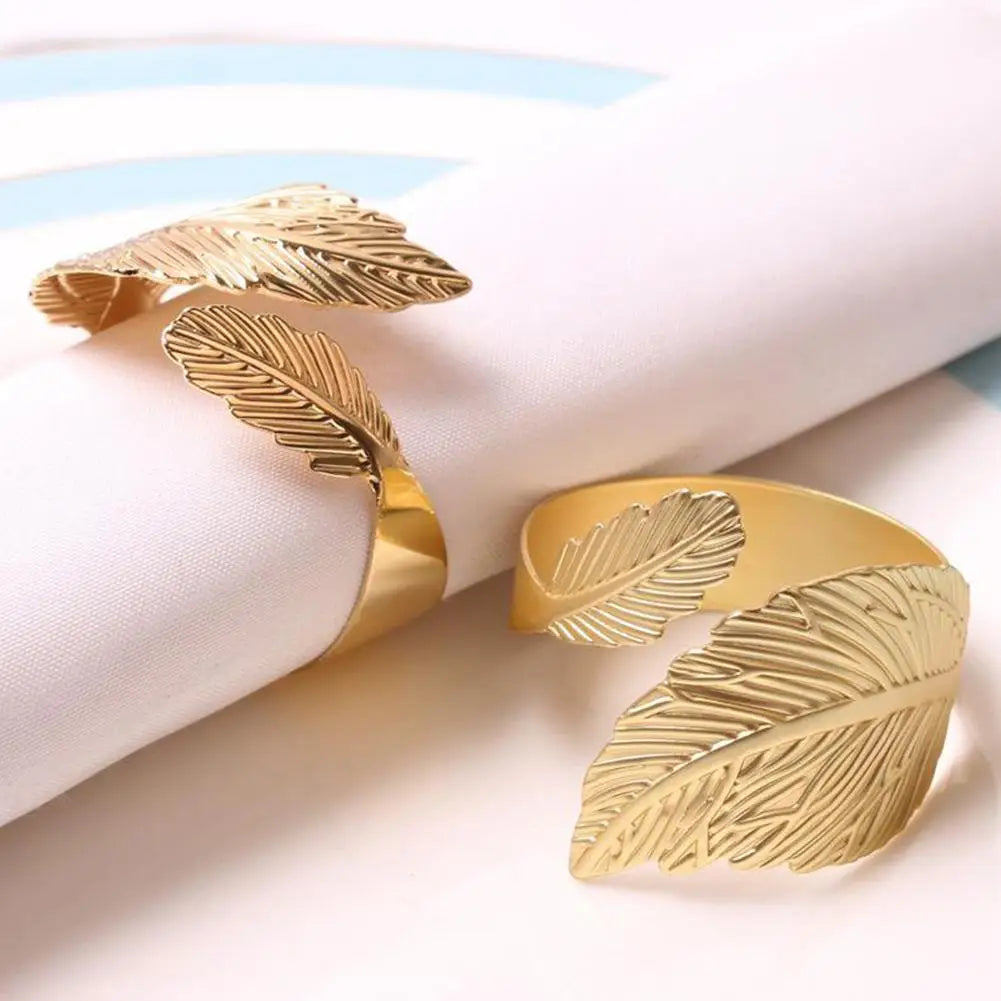 Napkin Holder Rings-Feather(Golden) Kitchen Apricot   