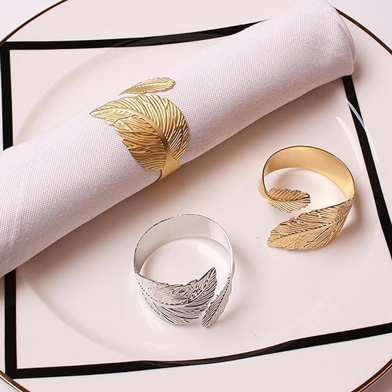 Napkin Holder Rings-Feather(Golden) Kitchen Apricot   