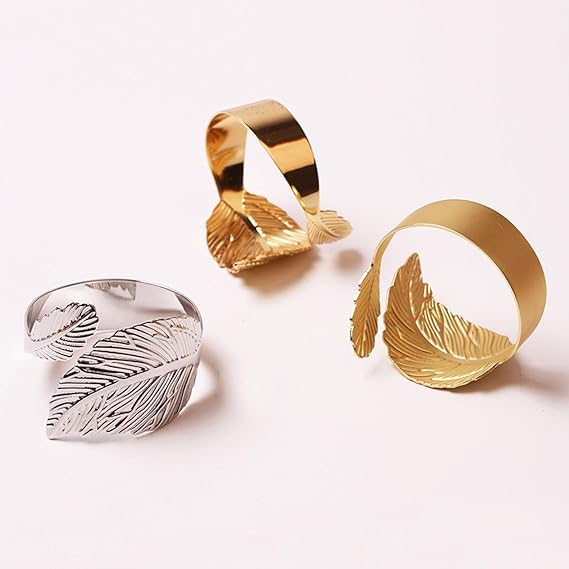 Napkin Holder Rings-Feather(Sliver) Kitchen Apricot   