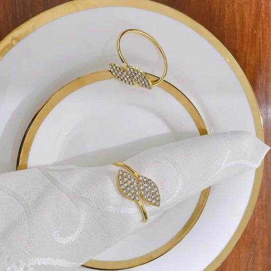 Napkin Holder Rings-Golden Dual Leaf Kitchen Apricot   