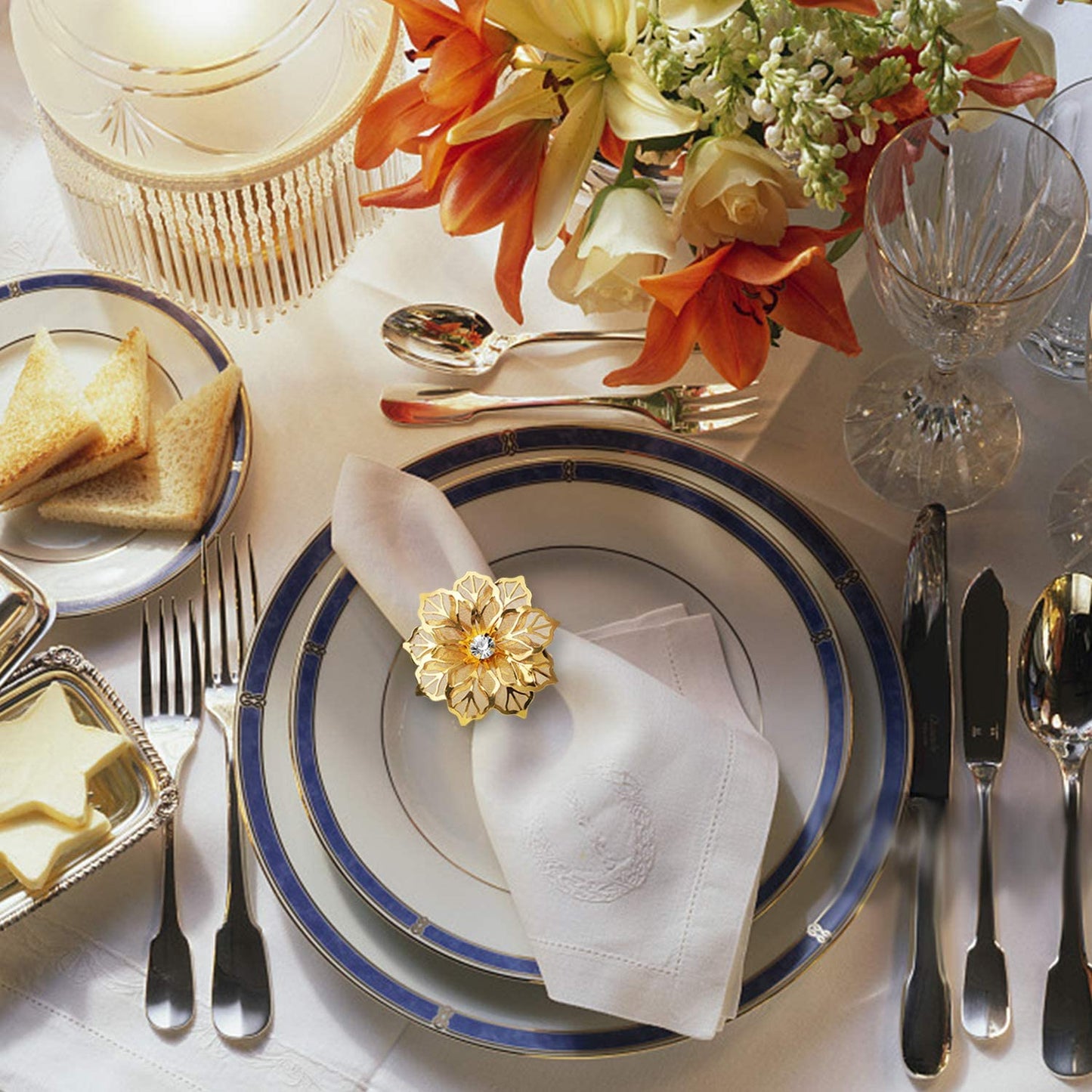 Napkin Holder Rings-Golden Flower Kitchen Apricot   